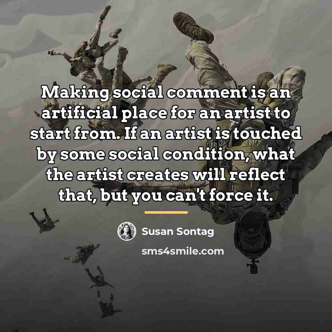 “Making social comment is an artificial place for an artist…” quote by Susan Sontag