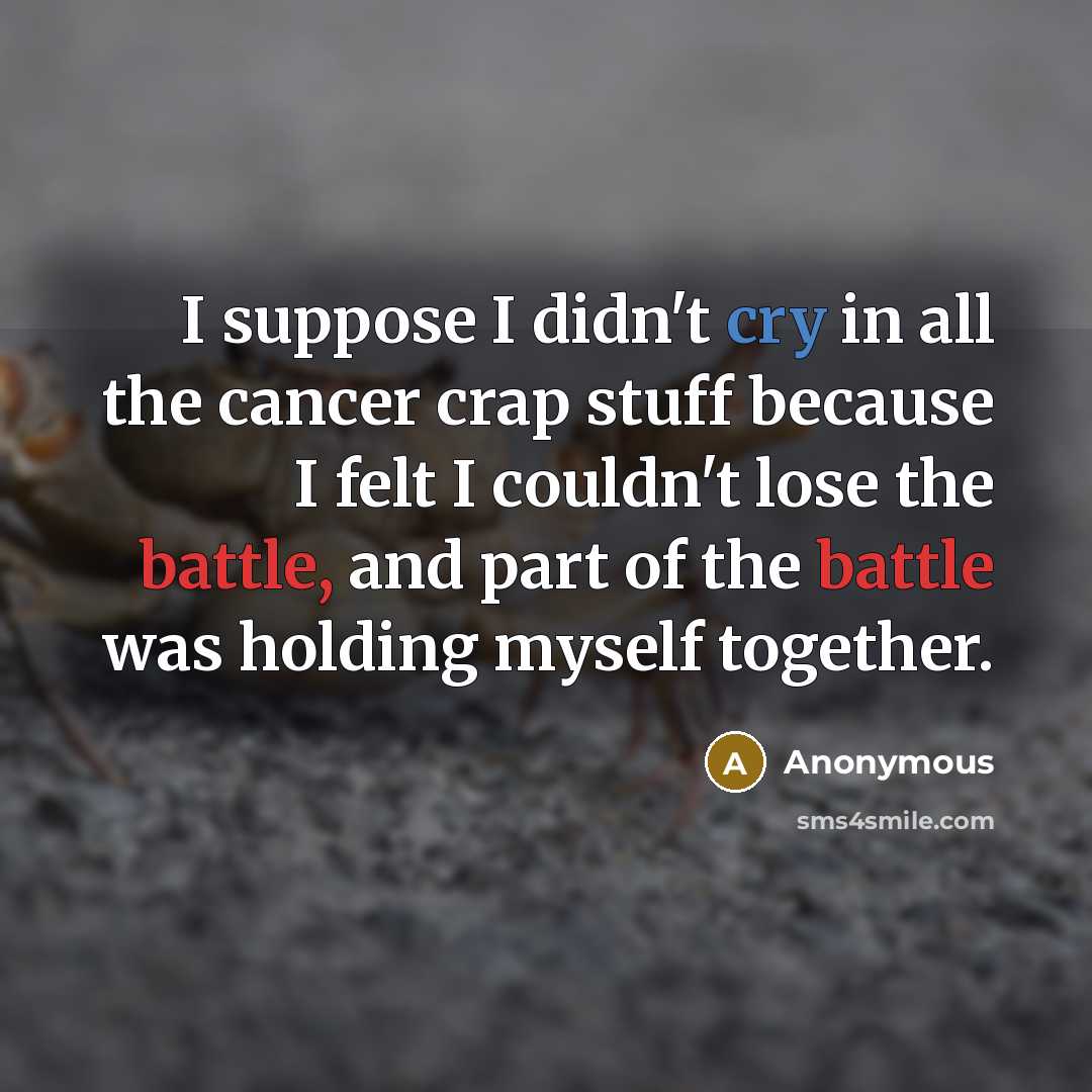“I suppose I didn't cry in all the cancer crap…” quote by Anonymous