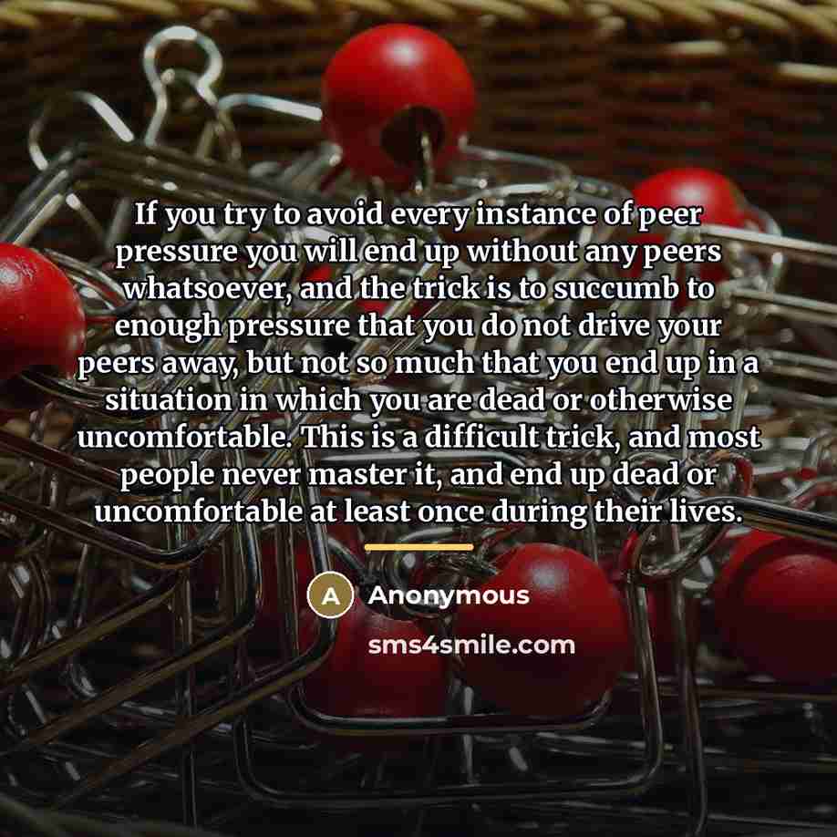 “If you try to avoid every instance of peer pressure…” quote by Anonymous