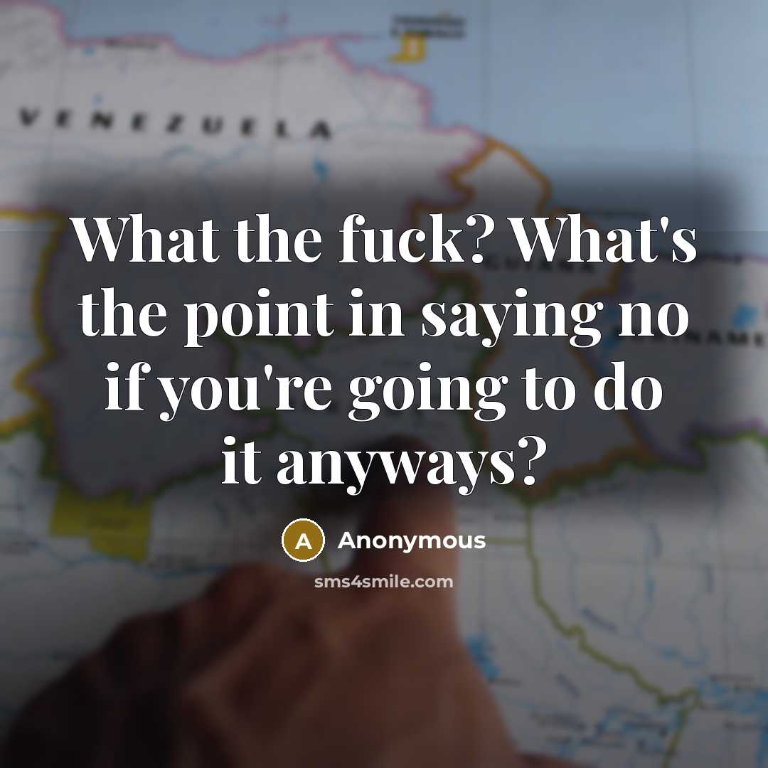 “What the fuck? What's the point in saying no if you're going to do it anyways?” quote by Anonymous