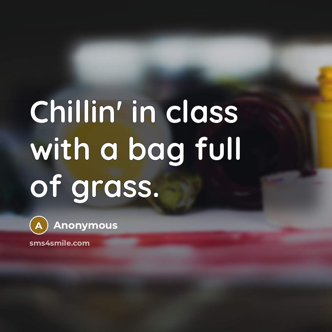 “Chillin' in class with a bag full of grass.…” quote by Anonymous