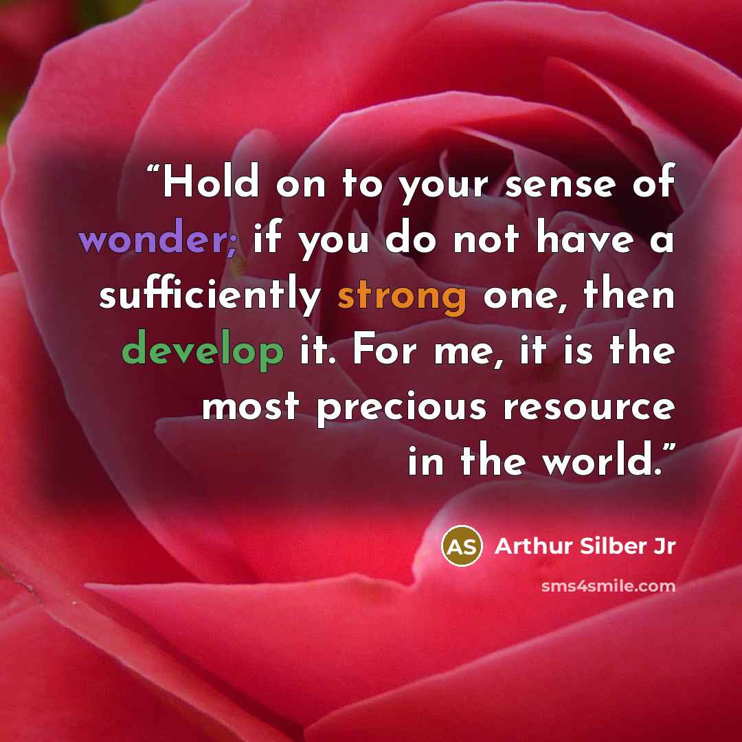 “Hold on to your sense of wonder; if you do not have a sufficiently strong one, then develop it. For me, it is the most precious resource in the world.” quote by Arthur Silber Jr