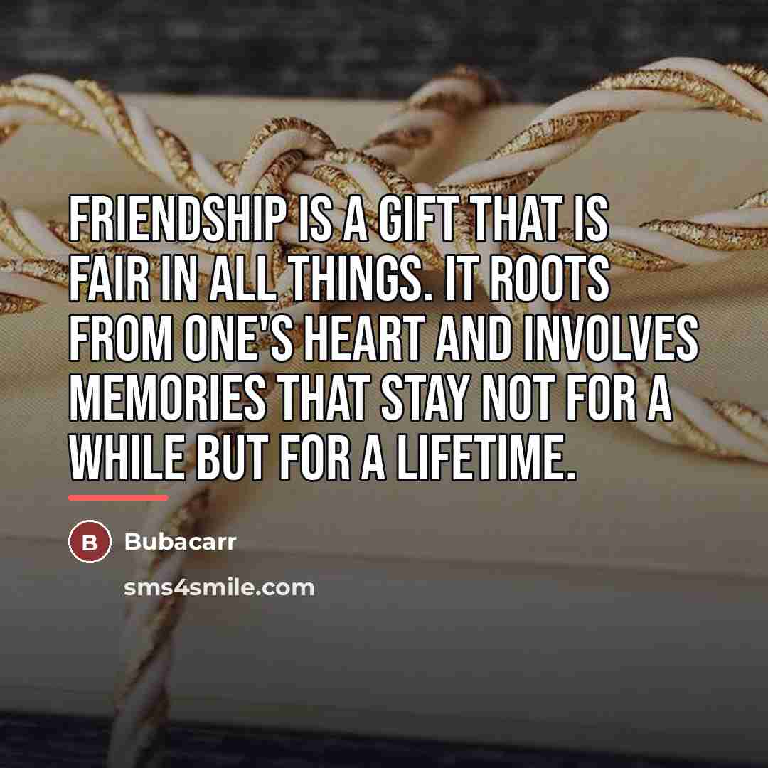 “Friendship is a gift that is fair in all things.…” quote by Bubacarr