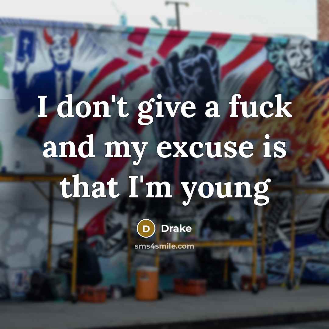 “I don't give a fuck and my excuse is that I'm young” quote by Drake