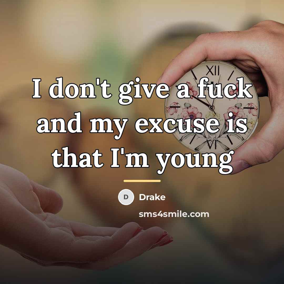 “I don't give a fuck and my excuse is that…” quote by Drake