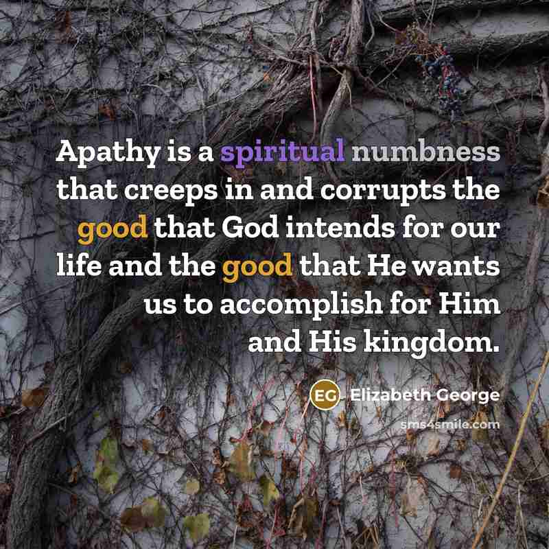 “Apathy is a spiritual numbness that creeps in and corrupts…” quote by Elizabeth George