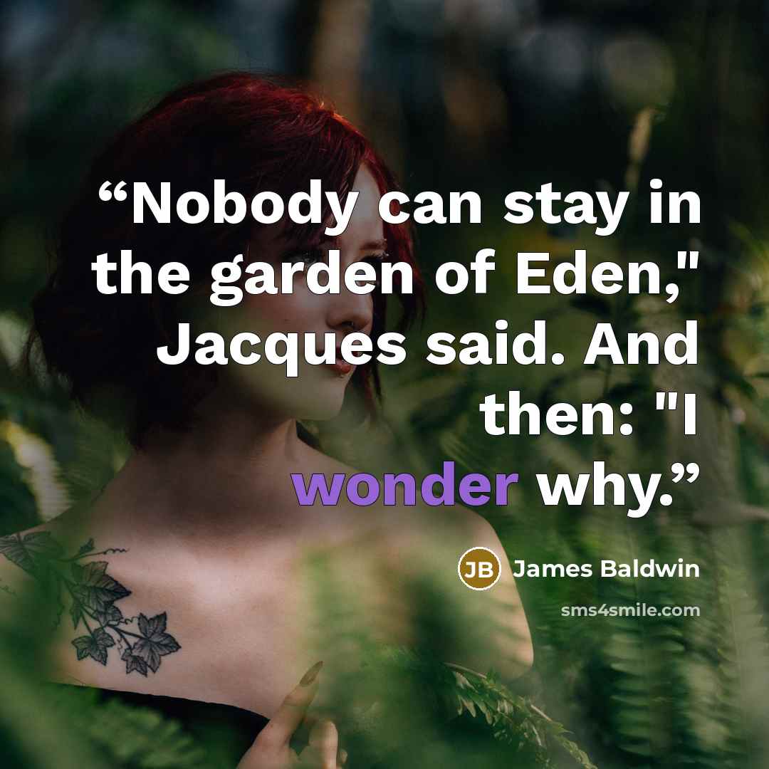 “Nobody can stay in the garden of Eden," Jacques said. And then: "I wonder why.” quote by James Baldwin