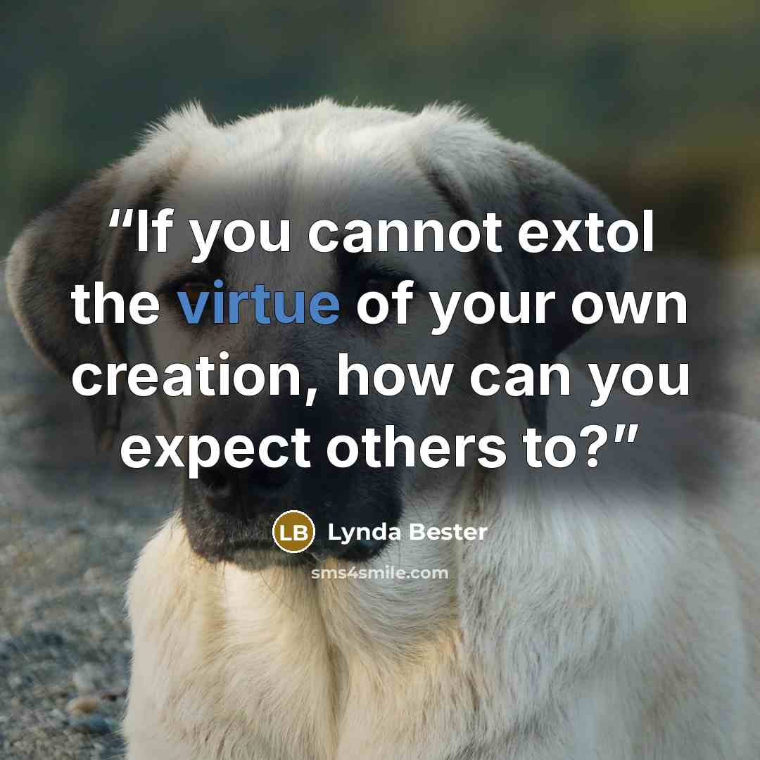 “If you cannot extol the virtue of your own creation, how can you expect others to?” quote by Lynda Bester