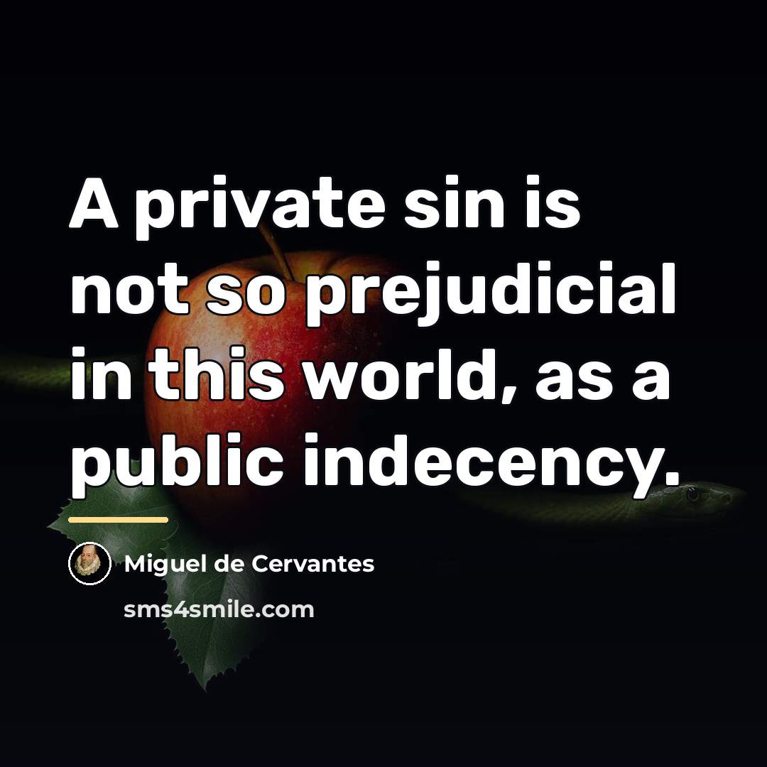 “A private sin is not so prejudicial in this world,…” quote by Miguel de Cervantes