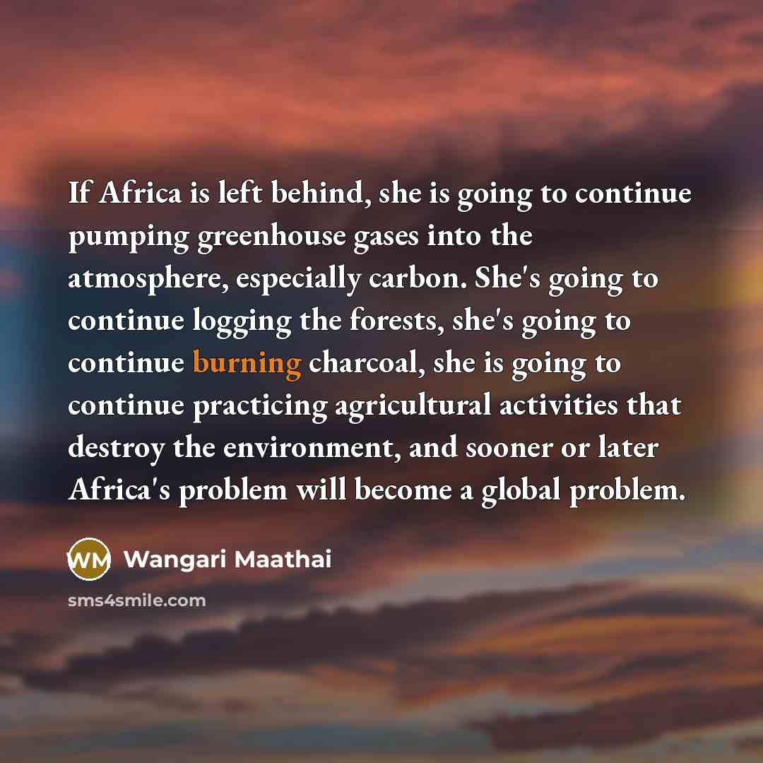 “If Africa is left behind, she is going to continue…” quote by Wangari Maathai