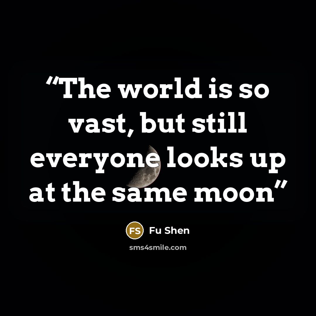 “The world is so vast, but still everyone looks up at the same moon” quote by Fu Shen