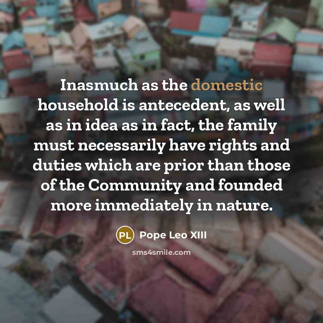 “Inasmuch as the domestic household is antecedent, as well as…” quote by Pope Leo XIII