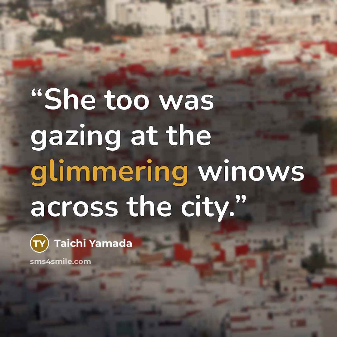 “She too was gazing at the glimmering winows across the city.” quote by Taichi Yamada