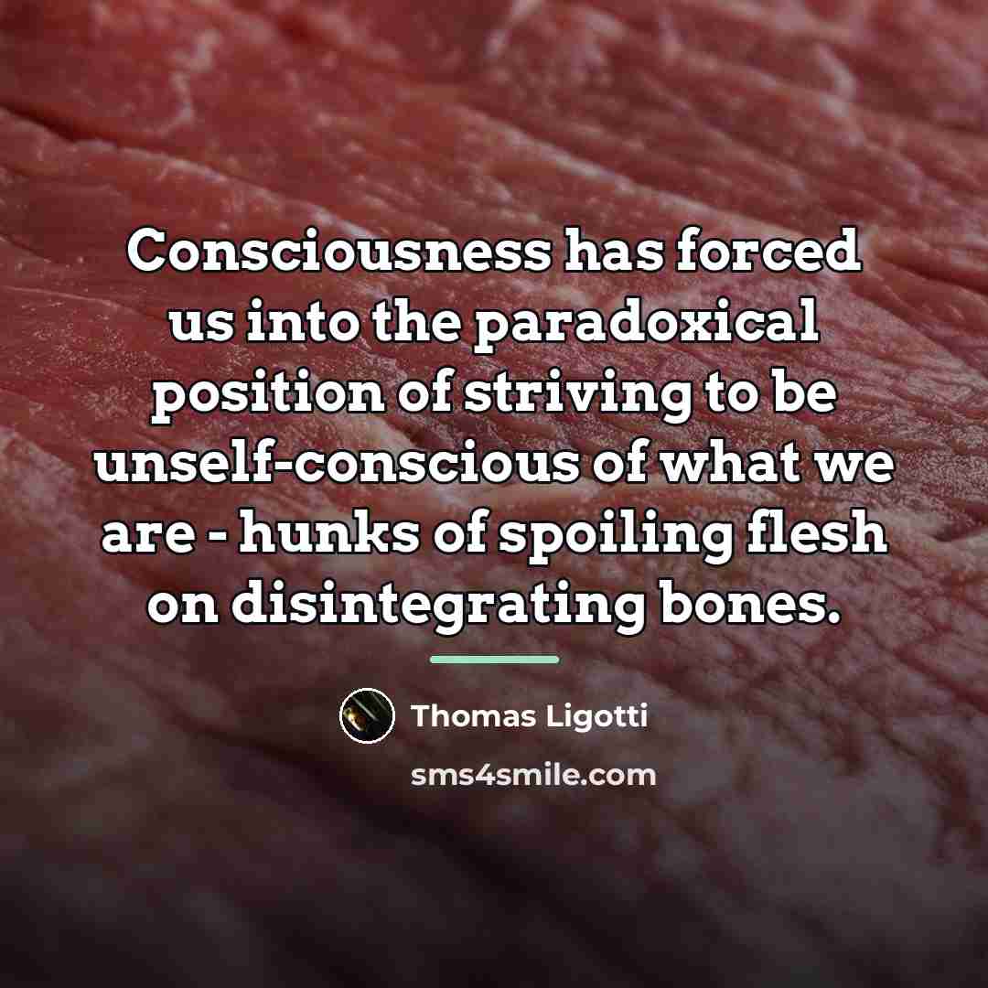 “Consciousness has forced us into the paradoxical position of striving…” quote by Thomas Ligotti