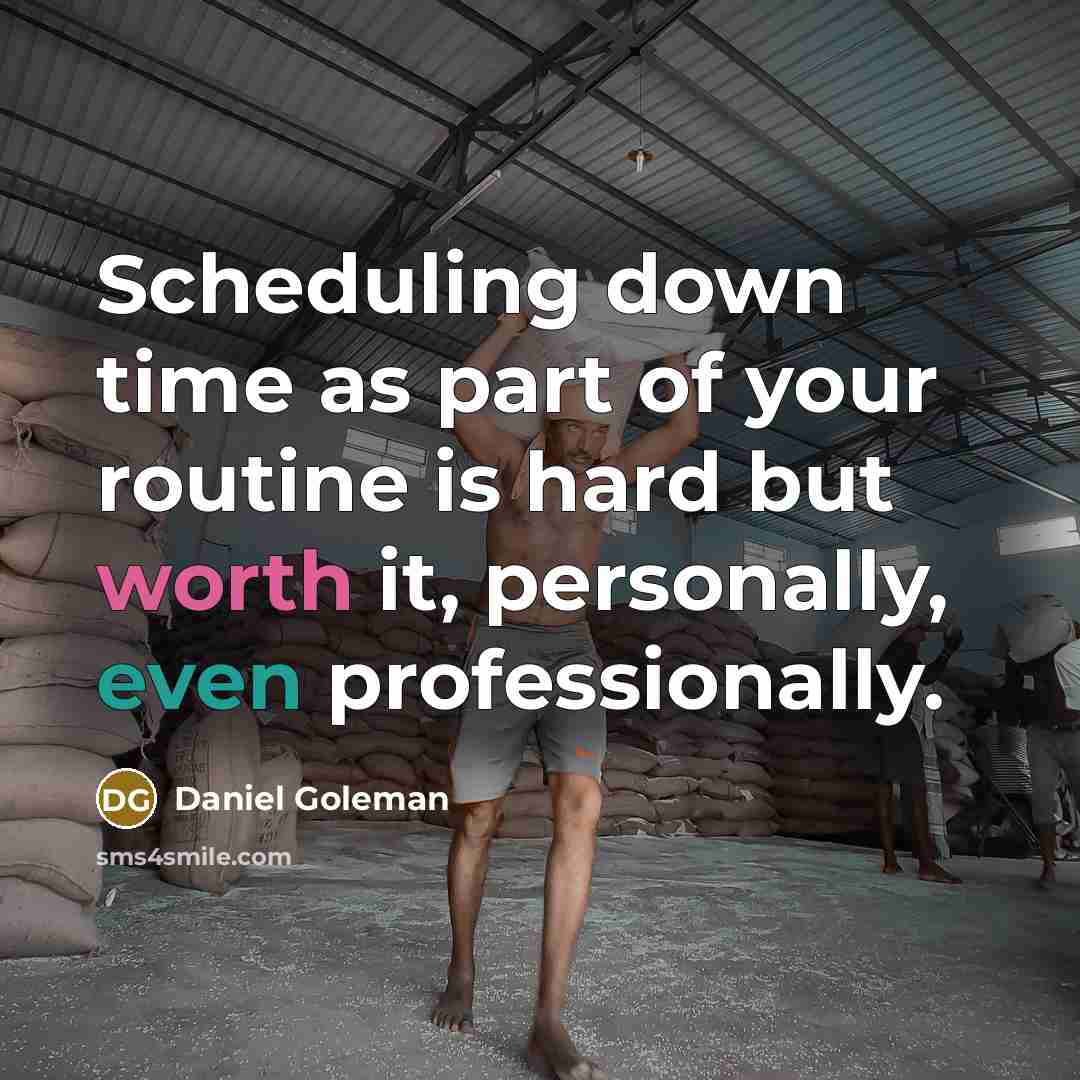 “Scheduling down time as part of your routine is hard but worth it, personally, even professionally.” quote by Daniel Goleman