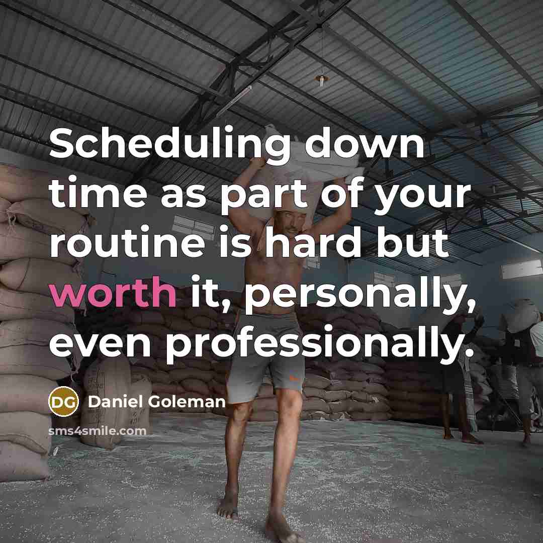 “Scheduling down time as part of your routine is hard…” quote by Daniel Goleman