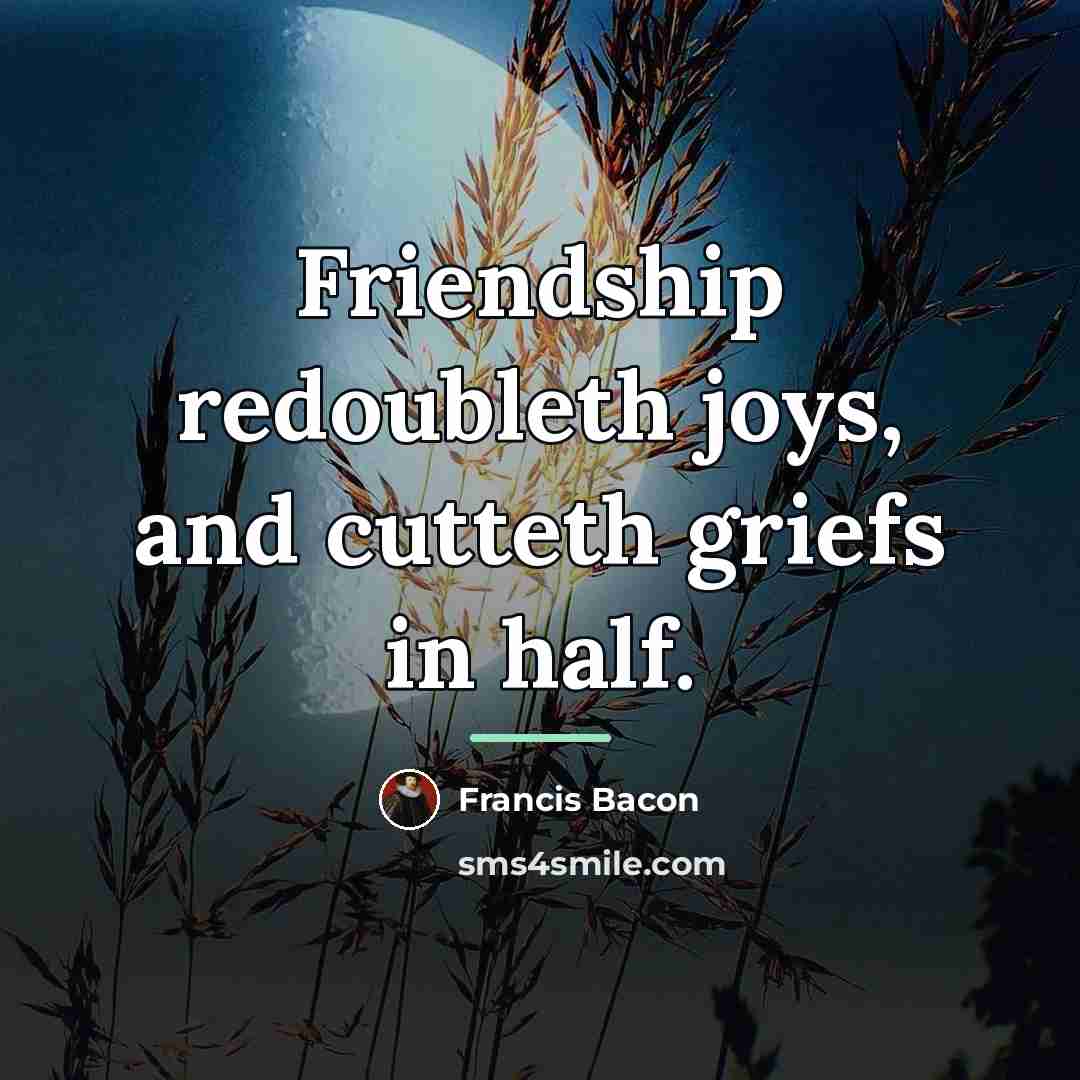 “Friendship redoubleth joys, and cutteth griefs in half.…” quote by Francis Bacon