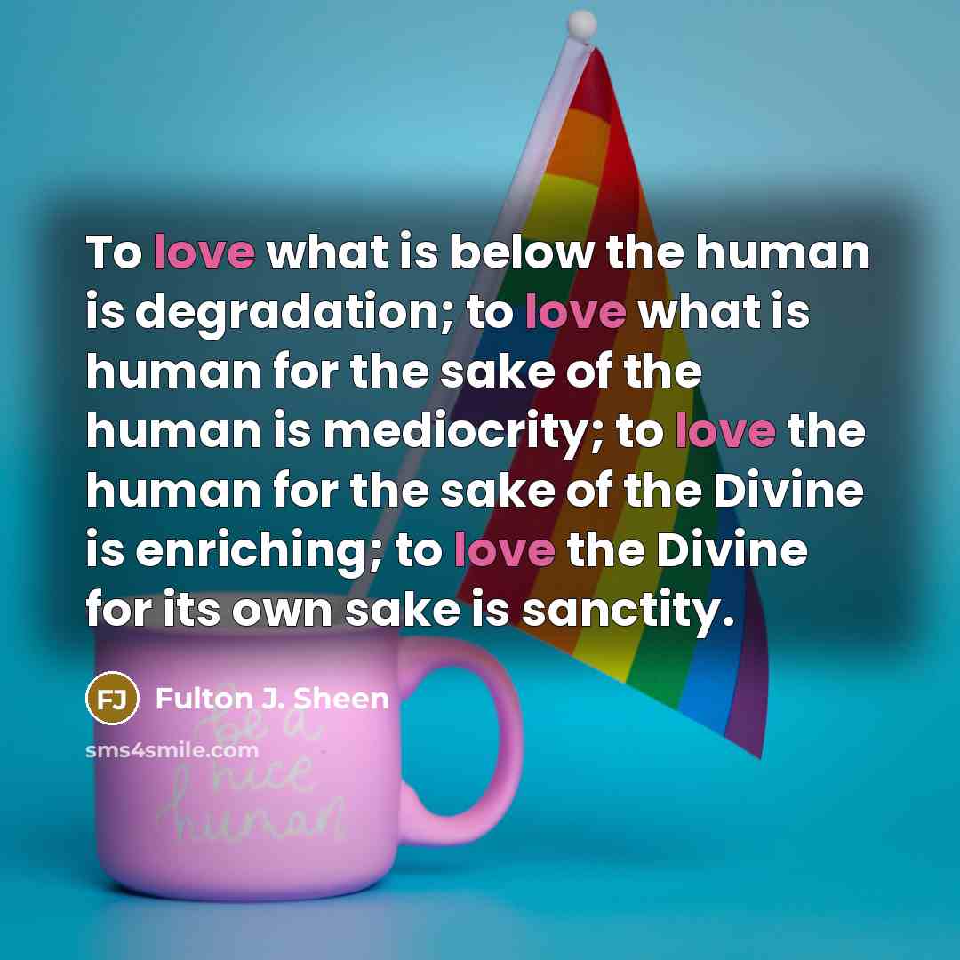 “To love what is below the human is degradation; to…” quote by Fulton J. Sheen
