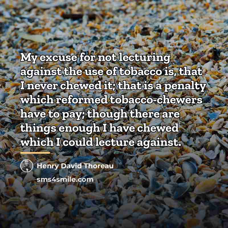 “My excuse for not lecturing against the use of tobacco…” quote by Henry David Thoreau