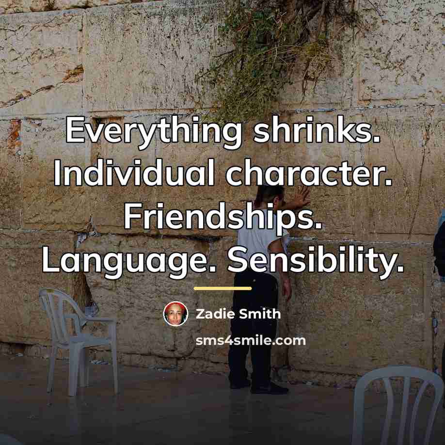“Everything shrinks. Individual character. Friendships. Language. Sensibility.…” quote by Zadie Smith