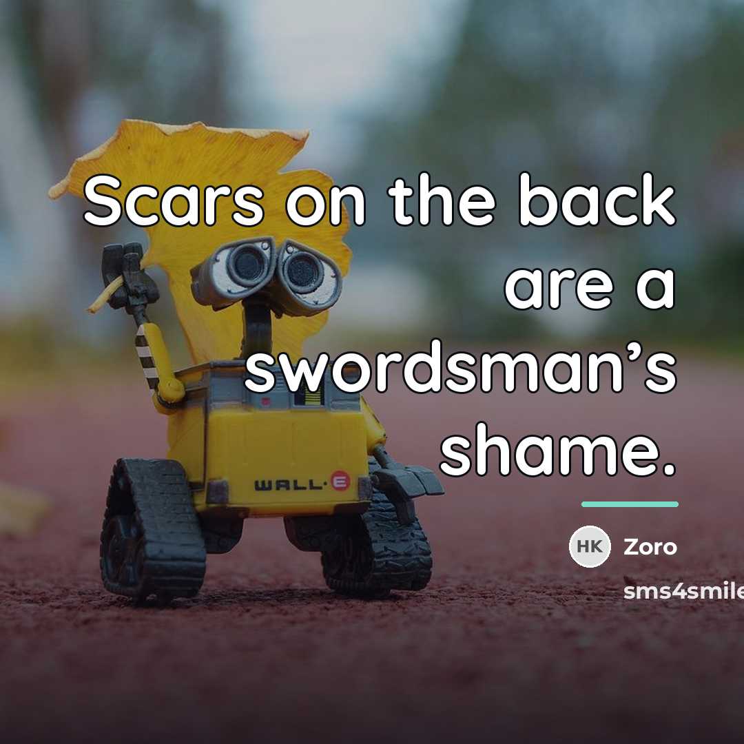 “Scars on the back are a swordsman’s shame.…” quote by Zoro