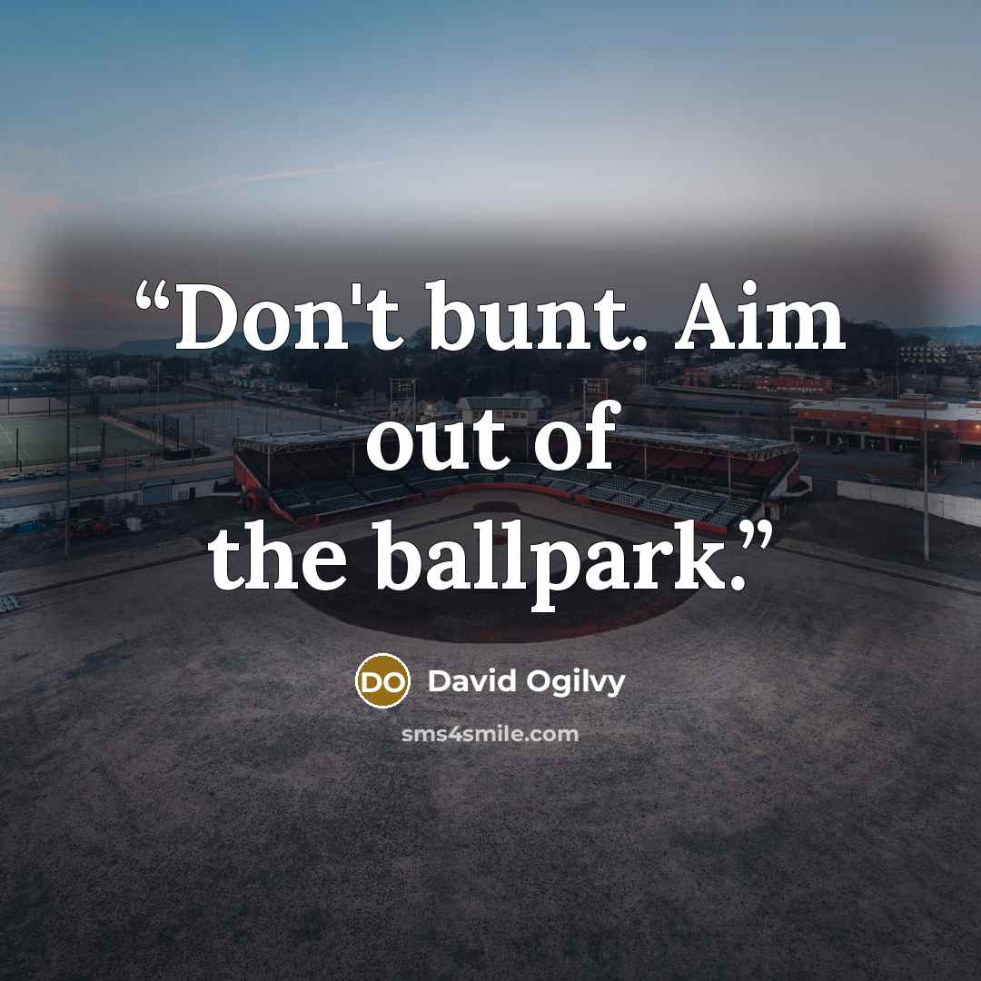 “Don't bunt. Aim out of the ballpark.” quote by David Ogilvy