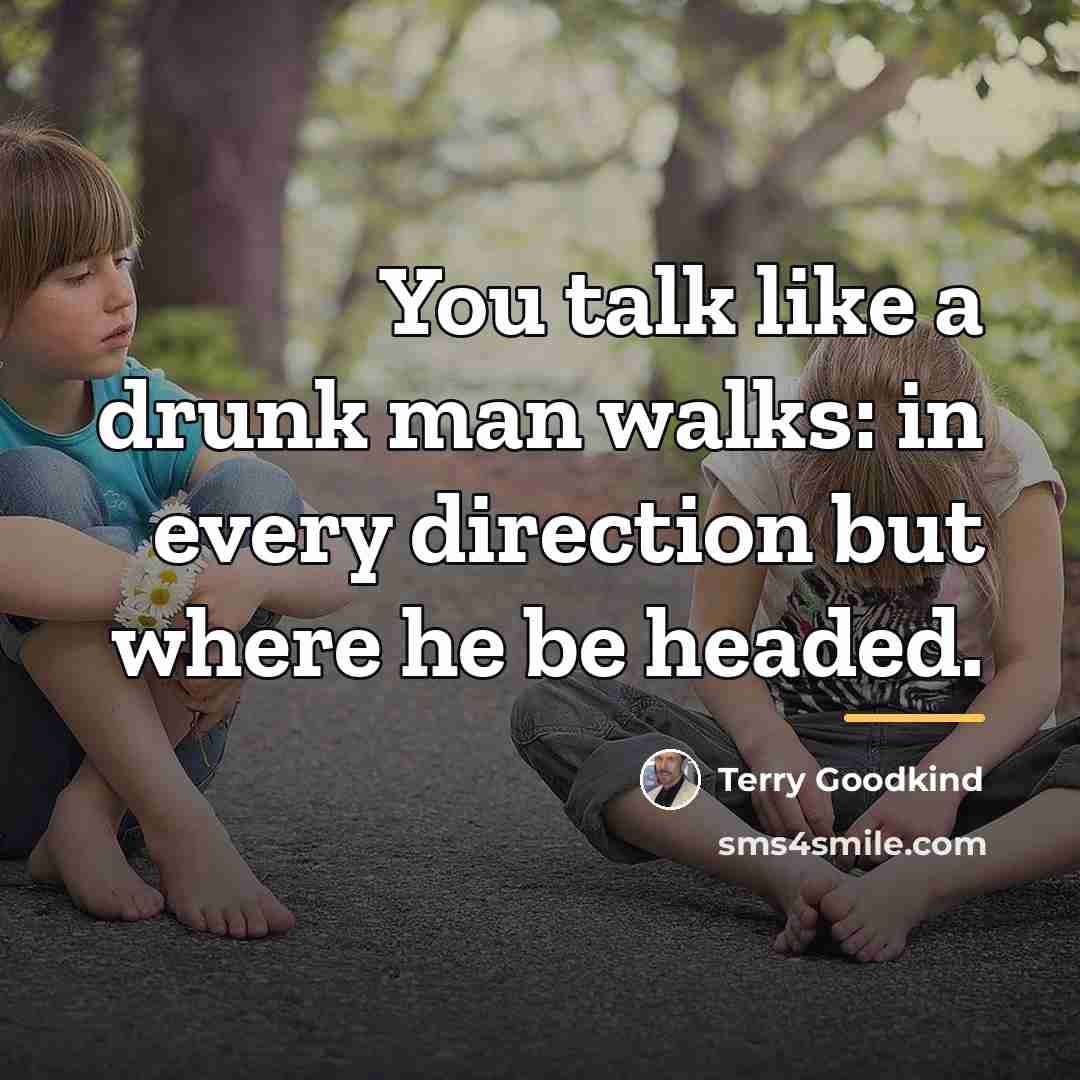 “You talk like a drunk man walks: in every direction…” quote by Terry Goodkind