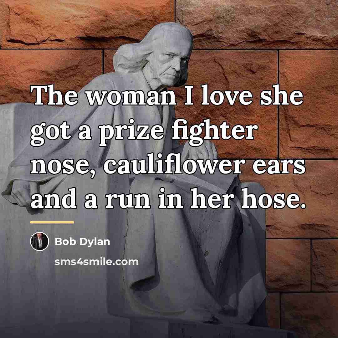 “The woman I love she got a prize fighter nose,…” quote by Bob Dylan
