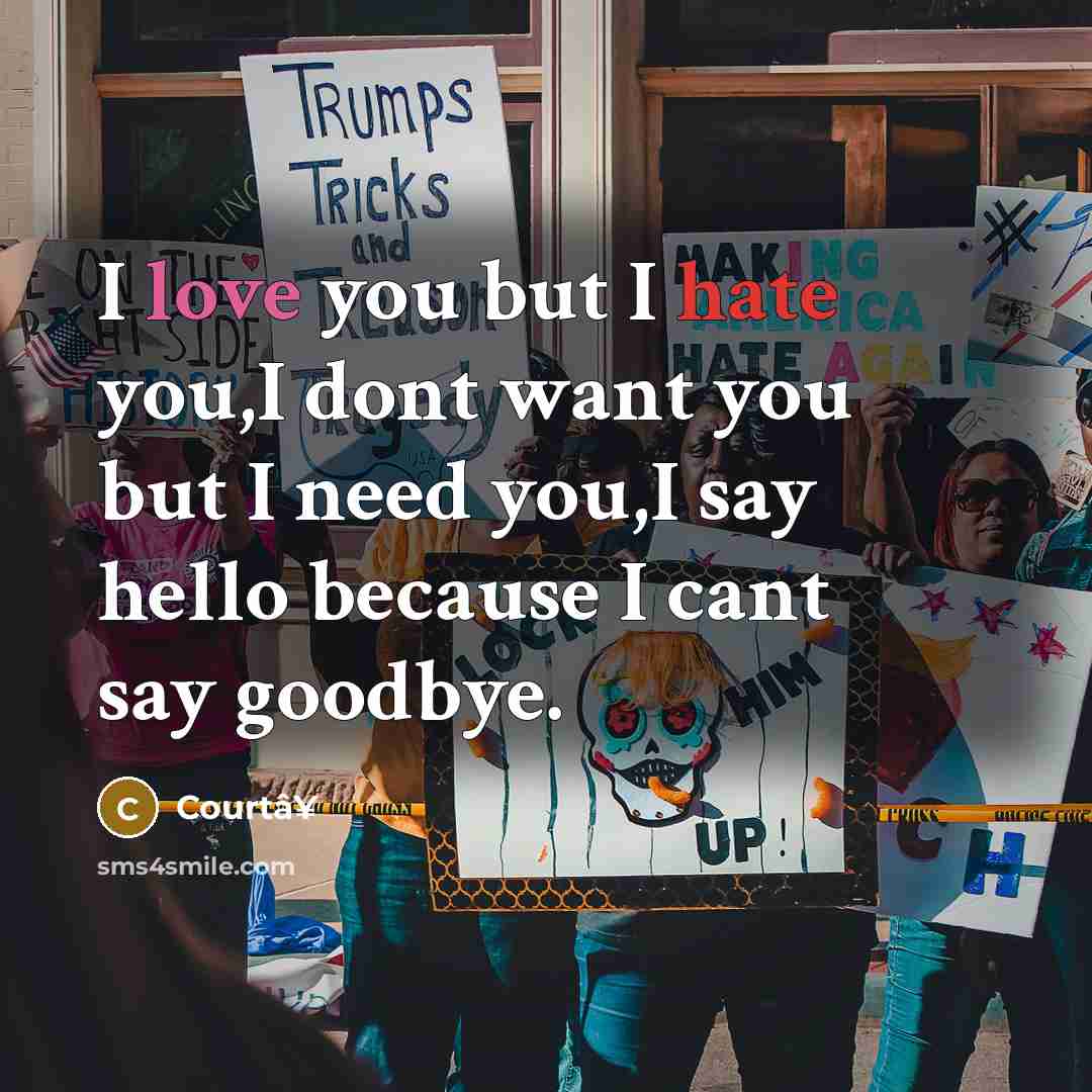 “I love you but I hate you,I dont want you but I need you,I say hello because I cant say goodbye.” quote by Courtâ¥
