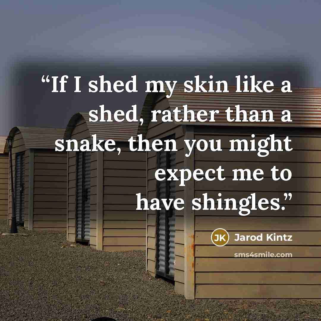 “If I shed my skin like a shed, rather than a snake, then you might expect me to have shingles.” quote by Jarod Kintz