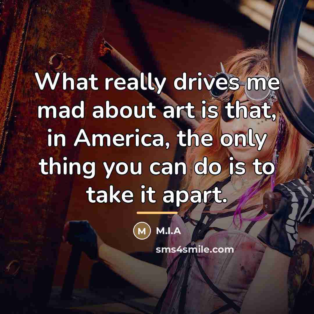 “What really drives me mad about art is that, in…” quote by M.I.A