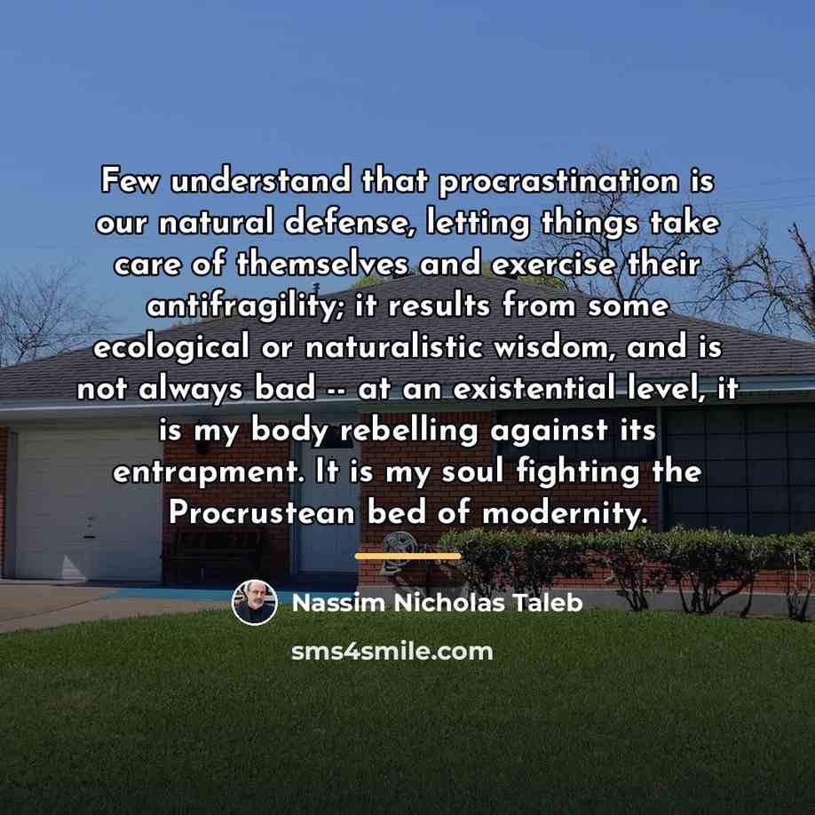 “Few understand that procrastination is our natural defense, letting things…” quote by Nassim Nicholas Taleb