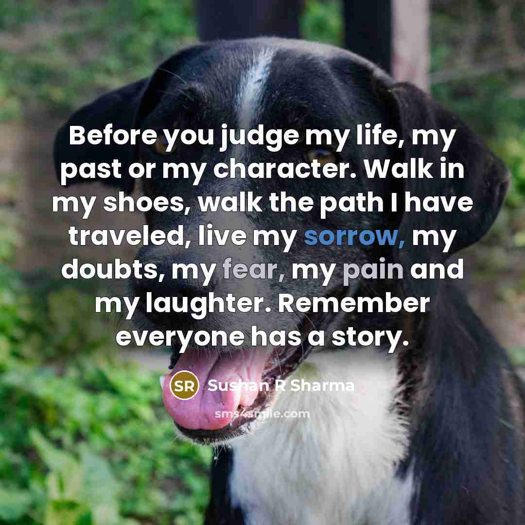 “Before you judge my life, my past or my character.…” quote by Sushan R Sharma