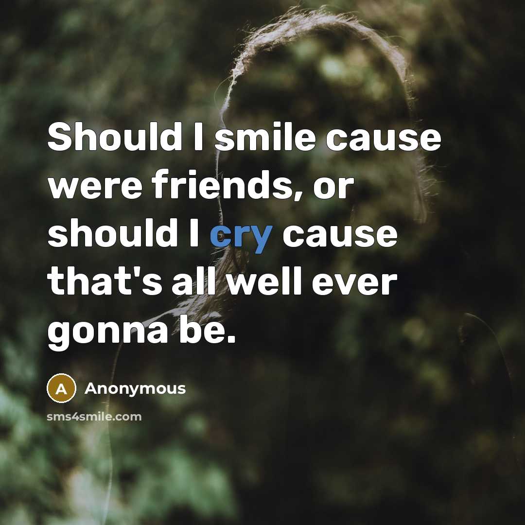 “Should I smile cause were friends, or should I cry…” quote by Anonymous