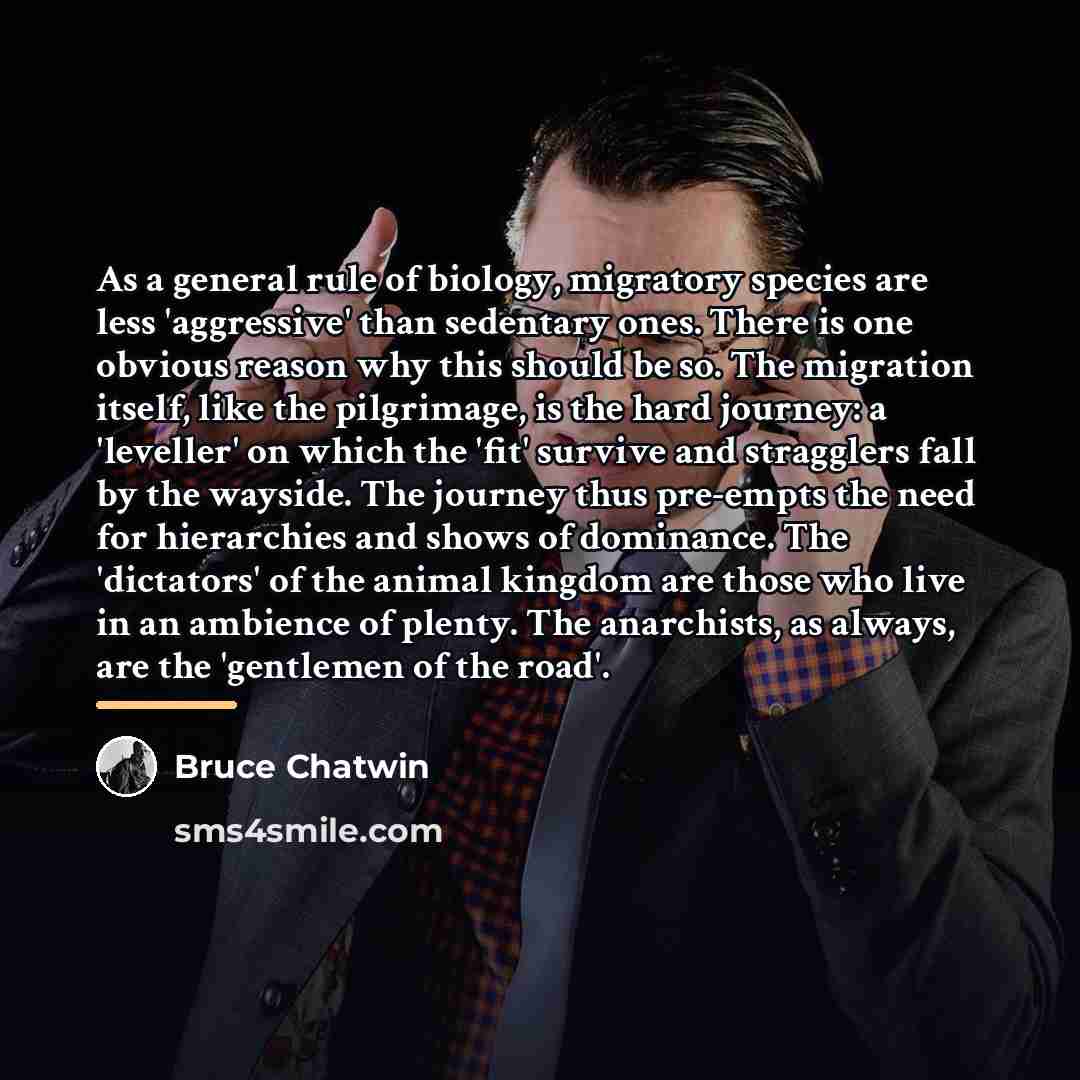 “As a general rule of biology, migratory species are less…” quote by Bruce Chatwin