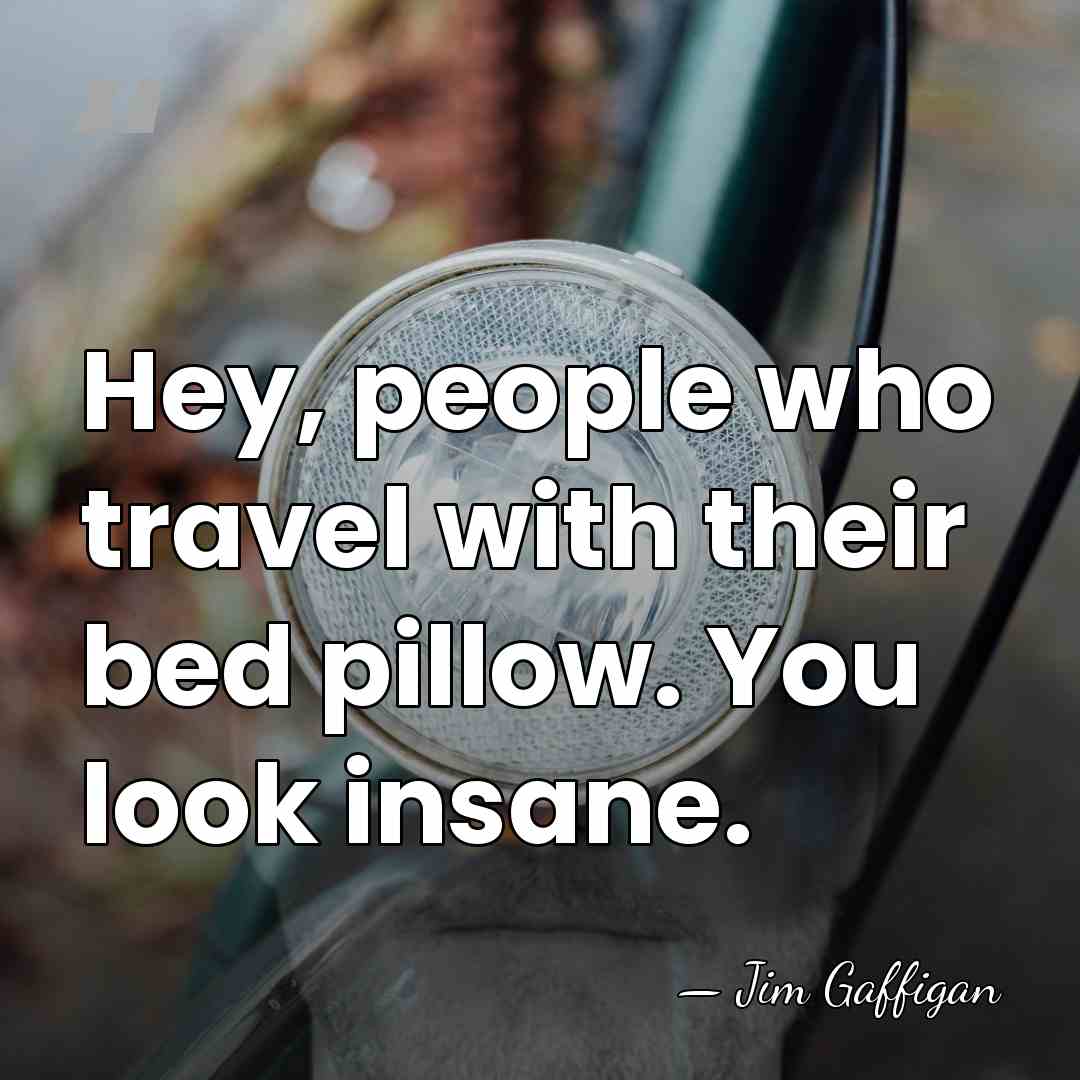 Hey, people who travel with their bed pillow. You look insane. - Jim Gaffigan