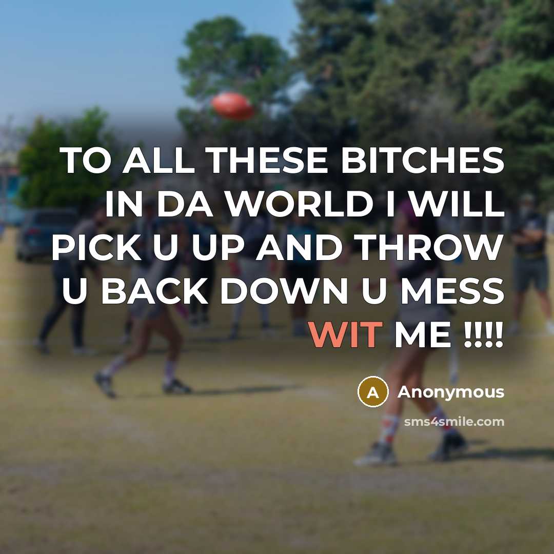 “TO ALL THESE BITCHES IN DA WORLD I WILL PICK U UP AND THROW U BACK DOWN U MESS WIT ME !!!!” quote by Anonymous