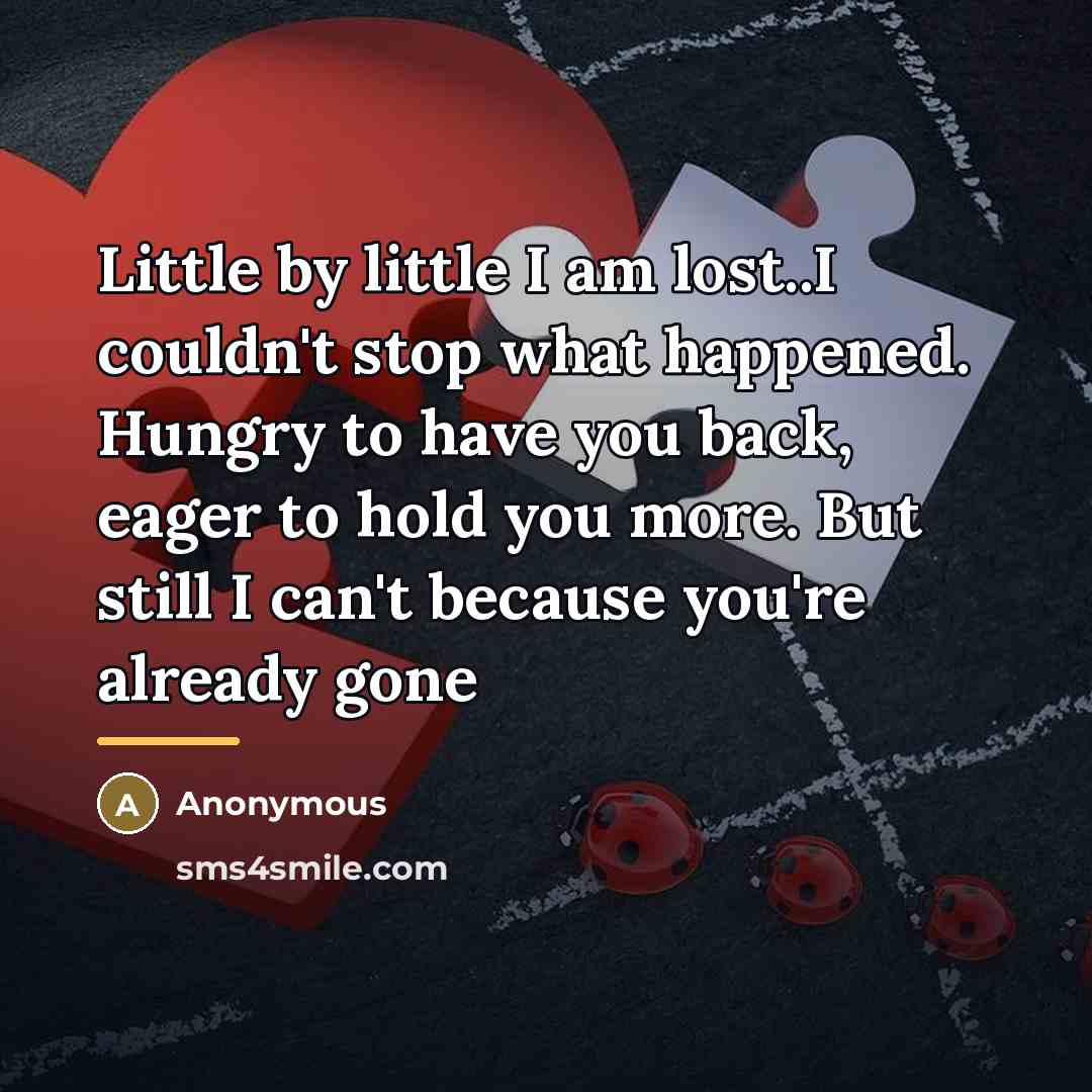 “Little by little I am lost..I couldn't stop what happened.…” quote by Anonymous