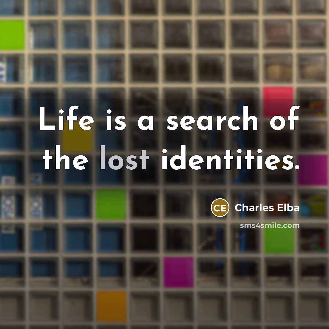 “Life is a search of the lost identities.…” quote by Charles Elba