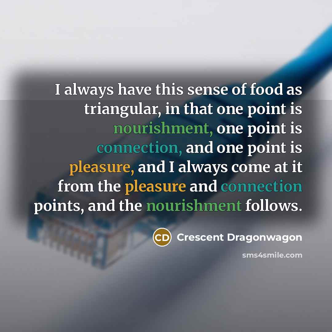 “I always have this sense of food as triangular, in…” quote by Crescent Dragonwagon
