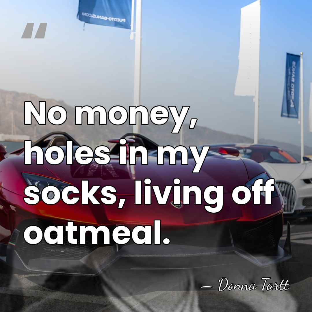 No money, holes in my socks, living off oatmeal. - Donna Tartt