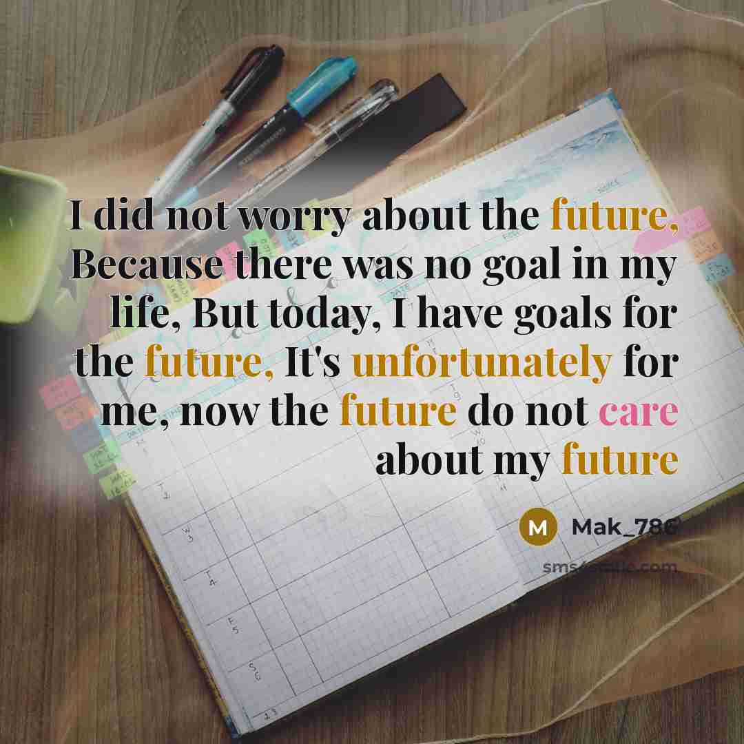 “I did not worry about the future, Because there was no goal in my life, But today, I have goals for the future, It's unfortunately for me, now the future do not care about my future” quote by Mak_786