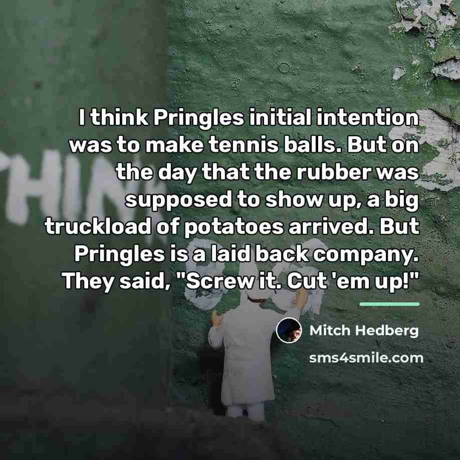 “I think Pringles initial intention was to make tennis balls.…” quote by Mitch Hedberg