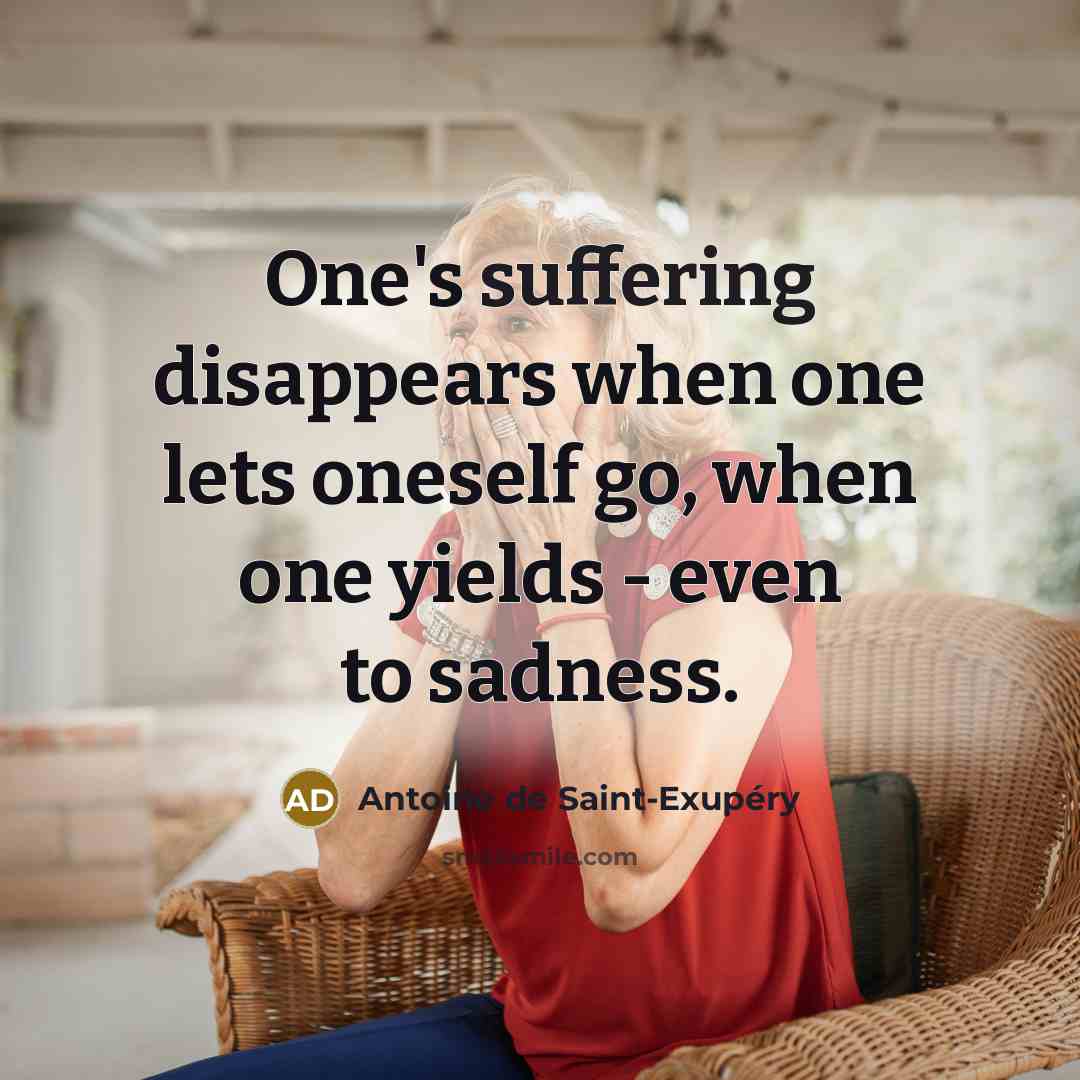 “One's suffering disappears when one lets oneself go, when one…” quote by Antoine de Saint-Exupery