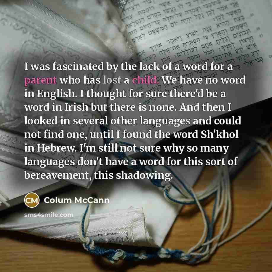 “I was fascinated by the lack of a word for…” quote by Colum McCann