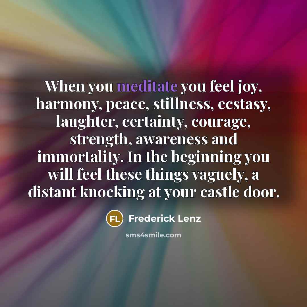 “When you meditate you feel joy, harmony, peace, stillness, ecstasy,…” quote by Frederick Lenz