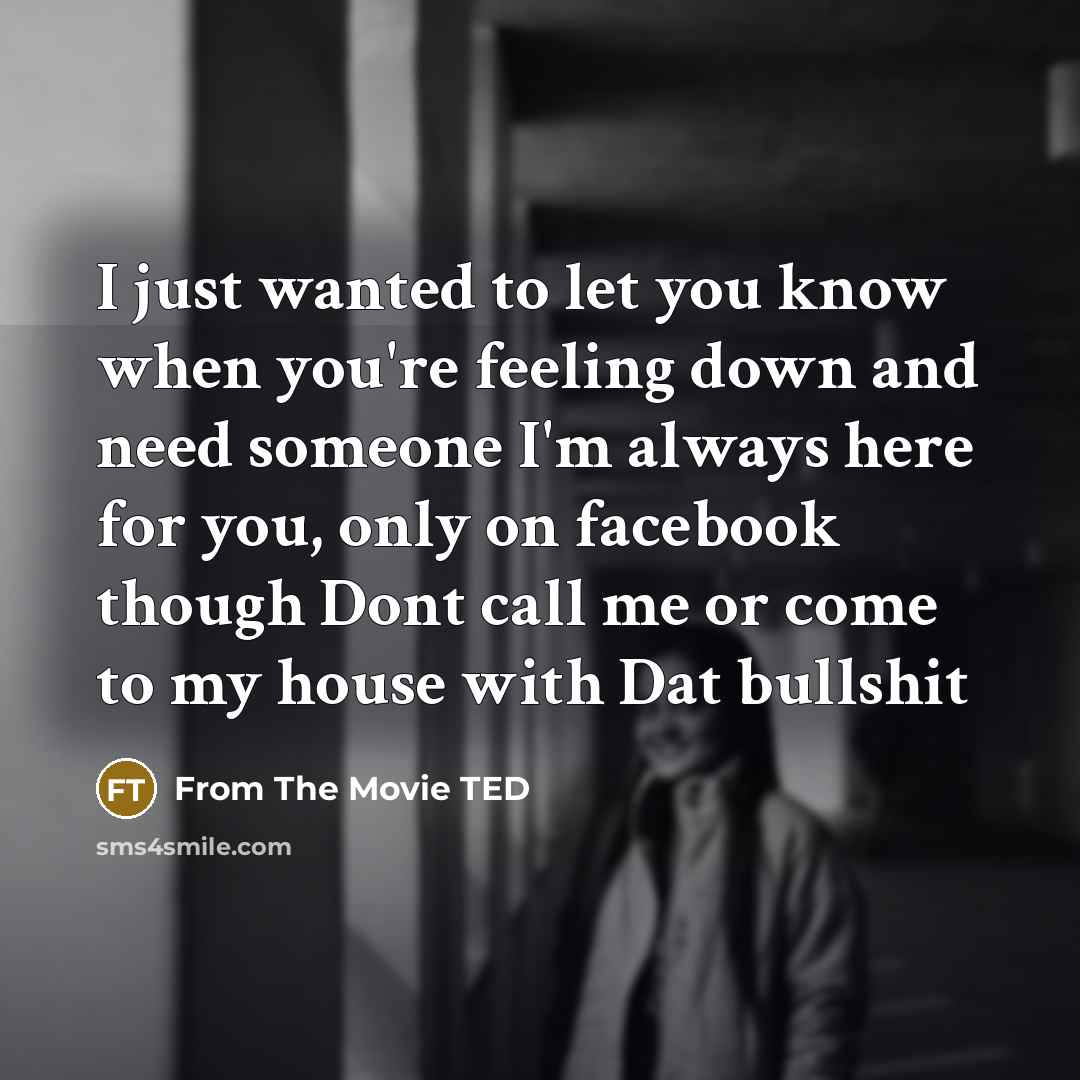 “I just wanted to let you know when you're feeling down and need someone I'm always here for you, only on facebook though Dont call me or come to my house with Dat bullshit” quote by From The Movie Ted