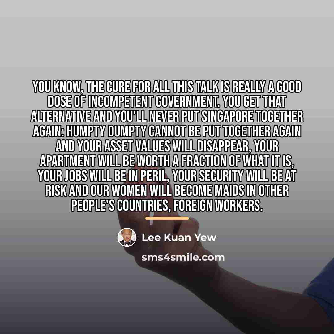 “You know, the cure for all this talk is really…” quote by Lee Kuan Yew