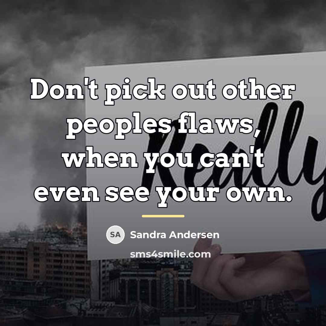 “Don't pick out other peoples flaws, when you can't even…” quote by Sandra Andersen