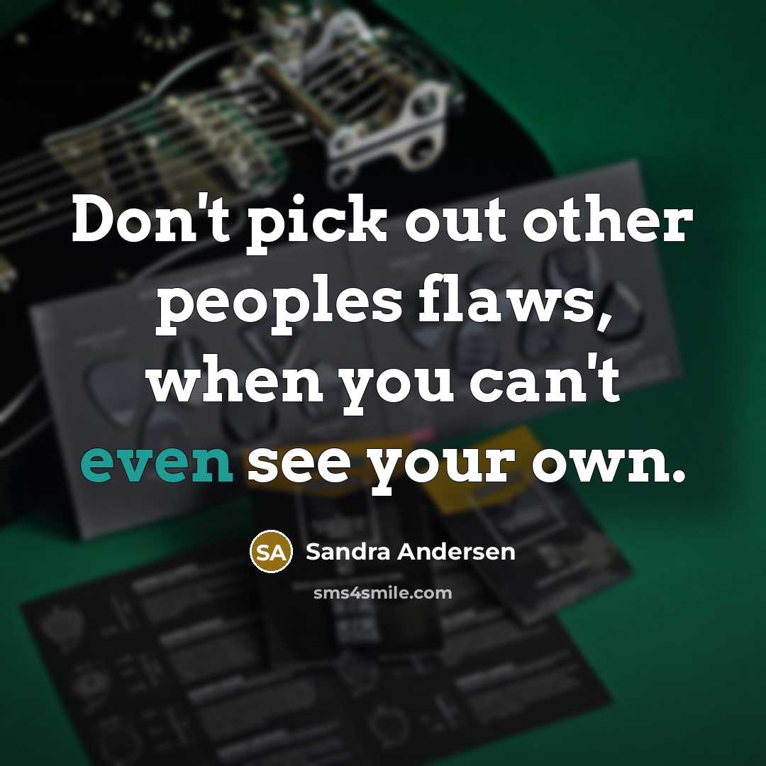 “Don't pick out other peoples flaws, when you can't even see your own.” quote by Sandra Andersen